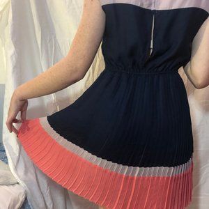 Blue/Pink/Lilac Pleated Skirt Knee-Length Dress